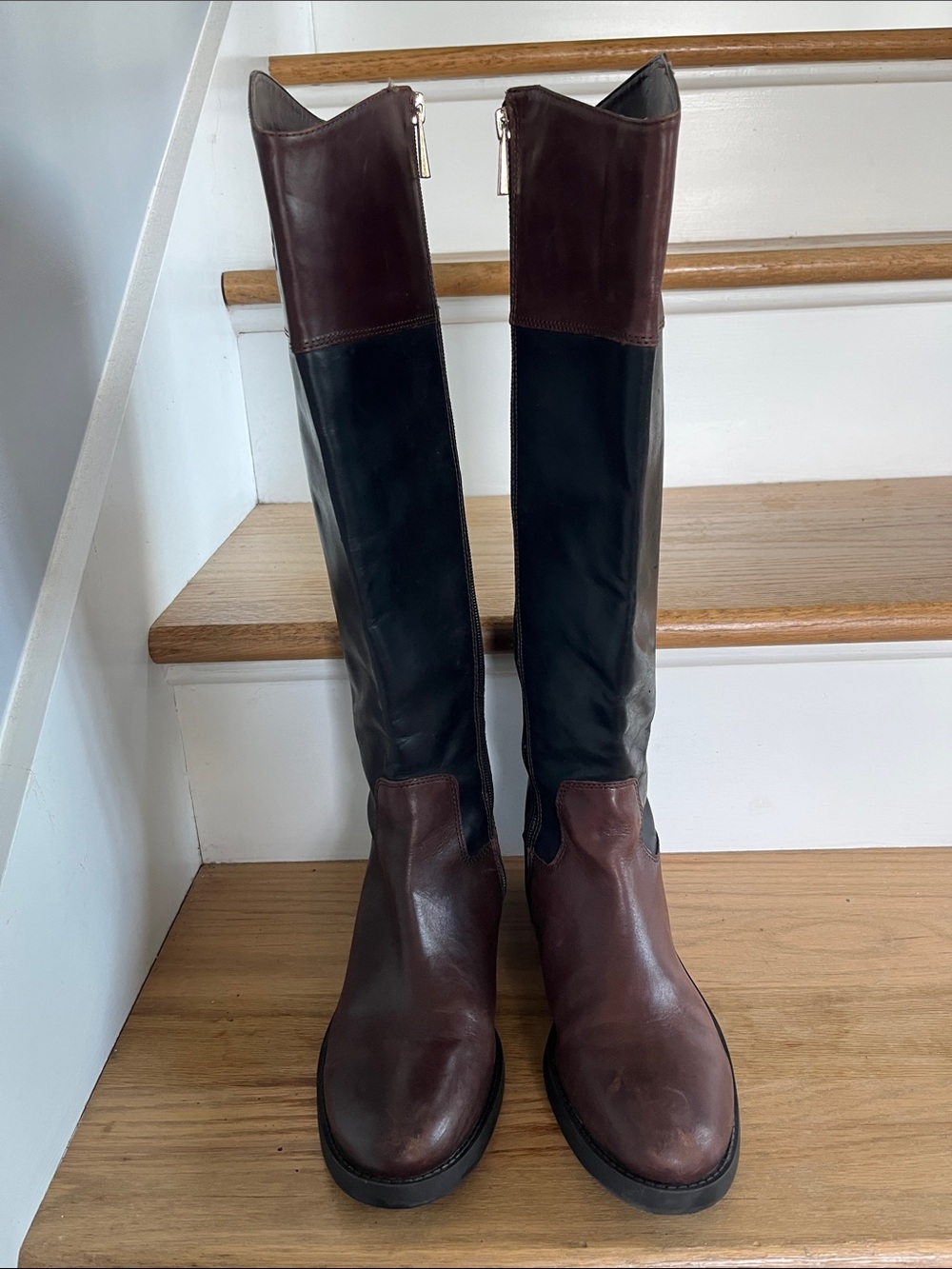 Vince Camuto Brown and Black Leather Knee-High Boots